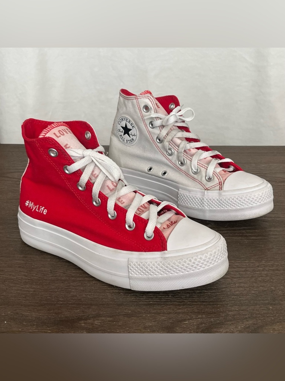 Converse Chuck Tylor High Top Unisex Platform Sneakers - Red White & Pink M6 W8